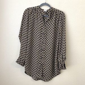 Richard Allan HM Blouse Top Womens Size 8 Geometric Print Button Front Black